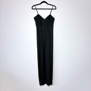 Betsy & Adam Vintage Black Spaghetti Strap Front Slit V-Neck Maxi Dress